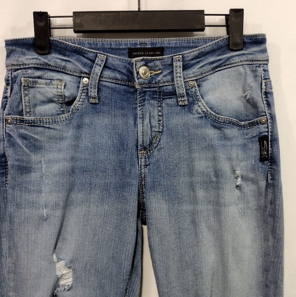 Silver Jeans Distressed Boyfriend Jeans Women's 26 Blue Boho Retro 90s Y2K Baggy - Picture 2 of 9